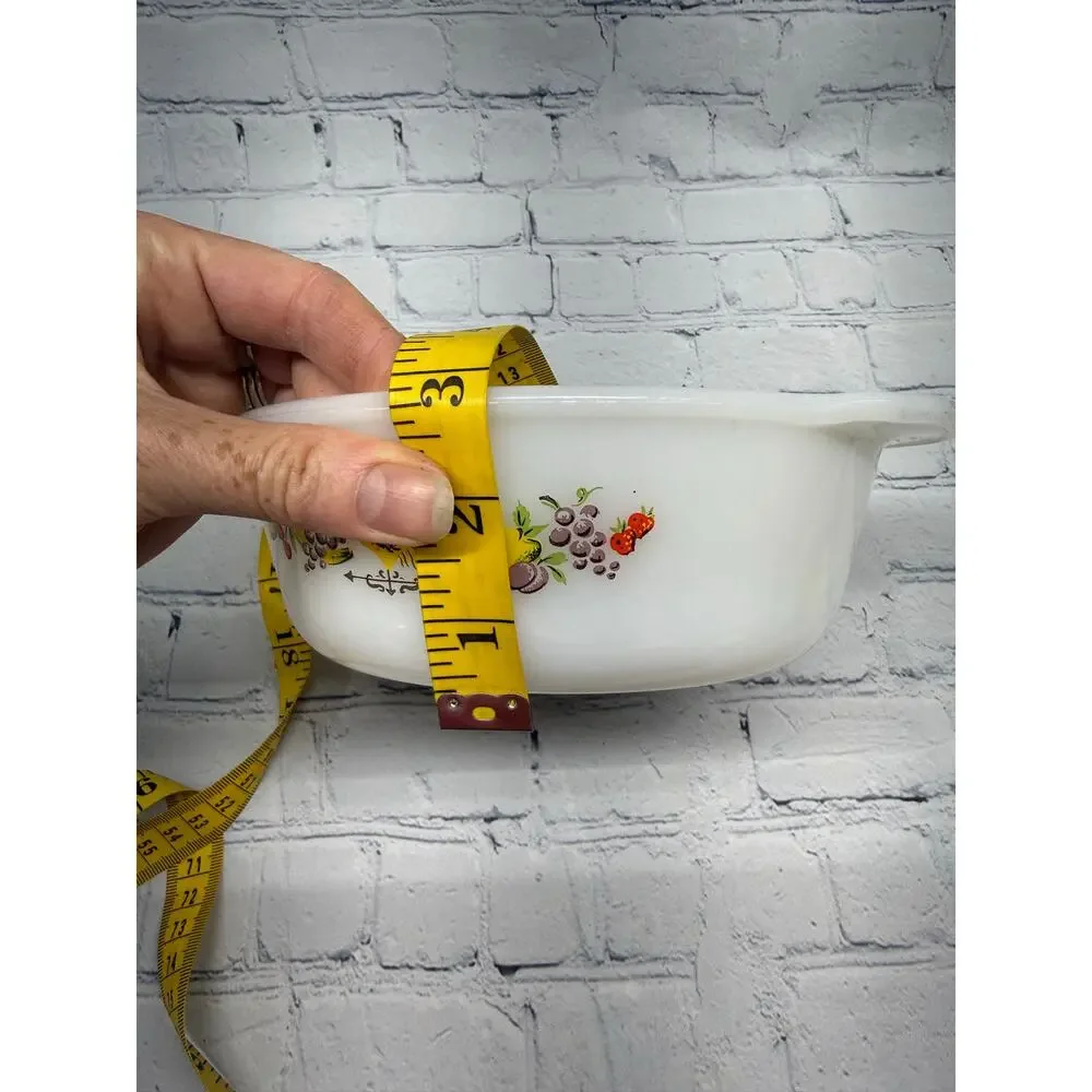 Fire‑King Milk Glass Bowl and Baking Dish Set – Rooster & Fruit Pattern Vintage